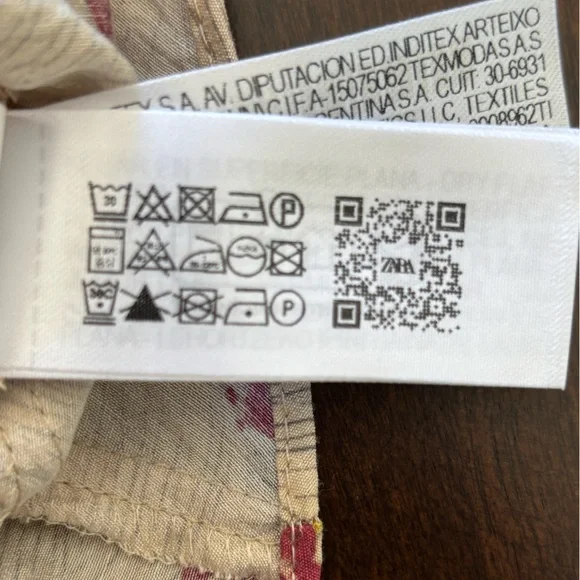 Zara Floral Tie Front Mock Neck Blouse Size M Ecru/Pink Long Sleeve Casual - Picture 7 of 13